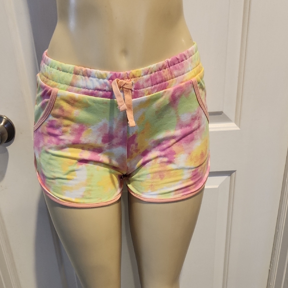 Falls Creek Athletic Shorts in Pink and Yellow Tie-Dye